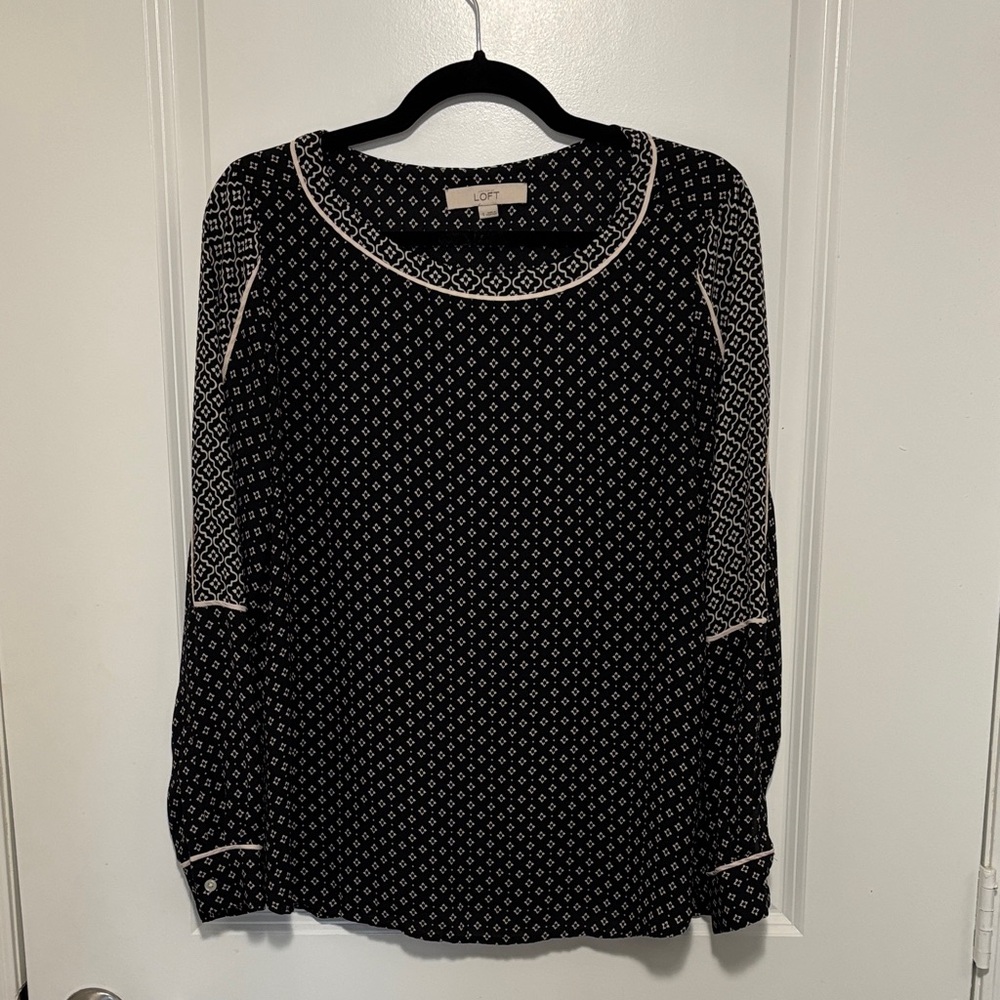 LOFT Geometric Black and White Blouse